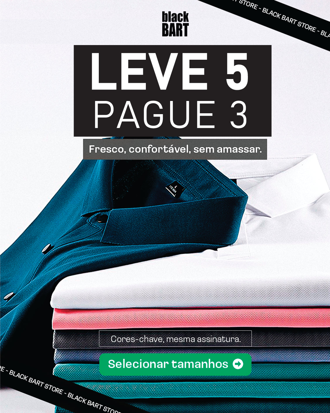 KIT POLO -  LEVE 5  E PAGUE 3 CAMISAS POLO CONFORT + Frete Grátis - BLACK MAIS QUE BLACK